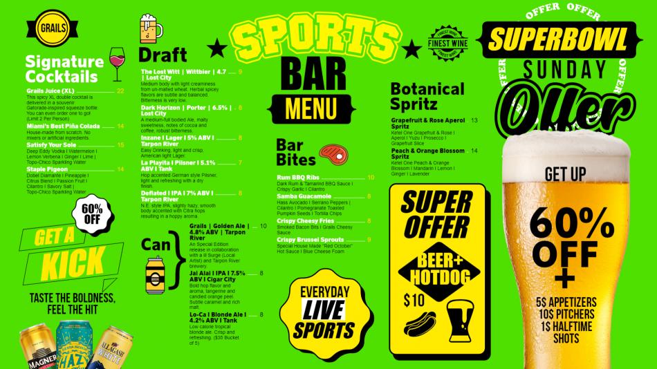 Sports Bar Menu Board
