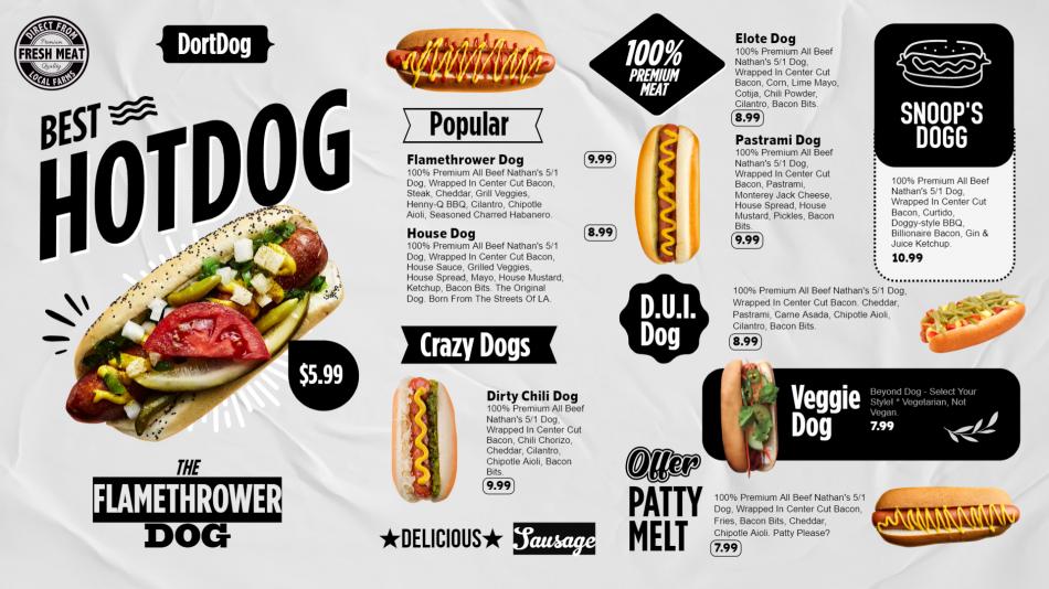 Hot Dog Menu