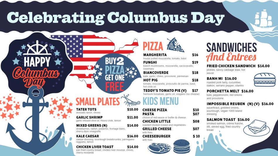 Columbus Day Menu Template