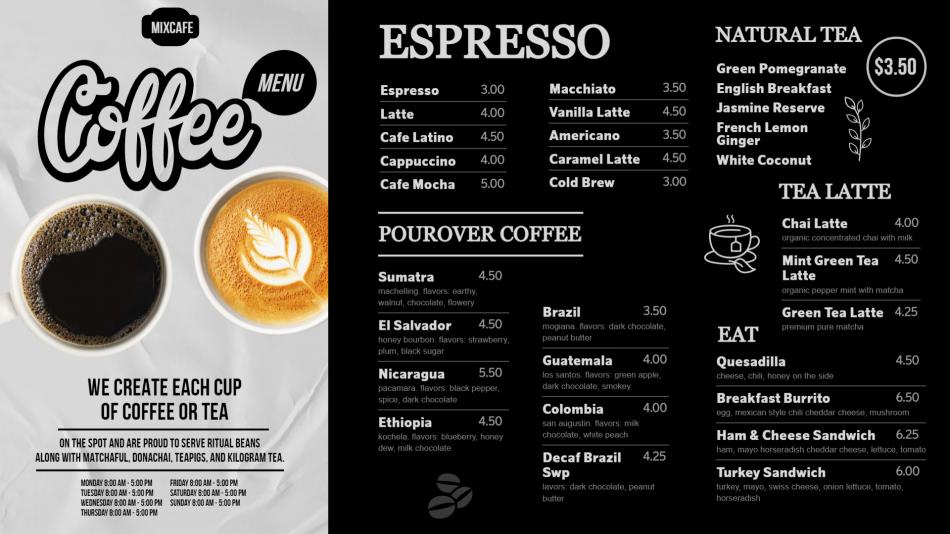 Coffee Menu Board Design