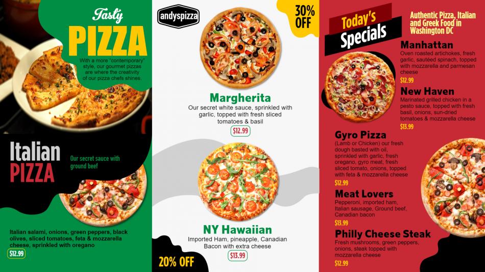Online customizable pizza menu templates