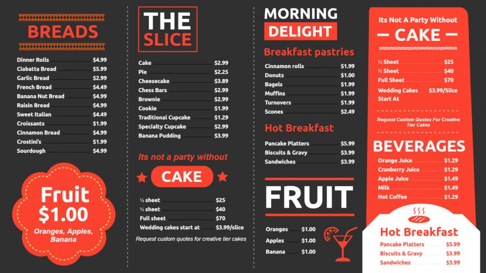 Bakery cafe signage menu board template design at home
