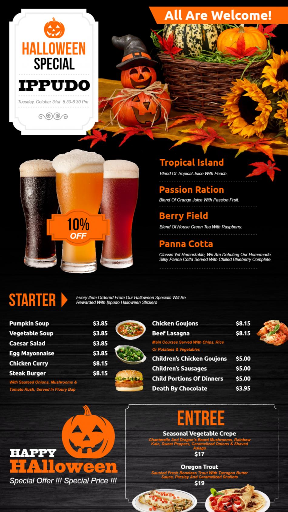 Cafe Halloween Menu Template for signage content creation