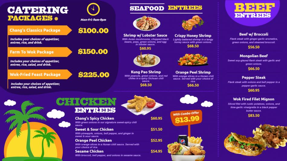 Violet color digital signage catering menu board template