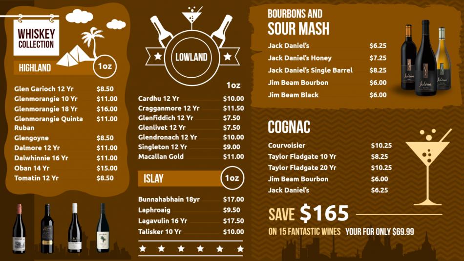 Digital signage minimal menu board of a bar