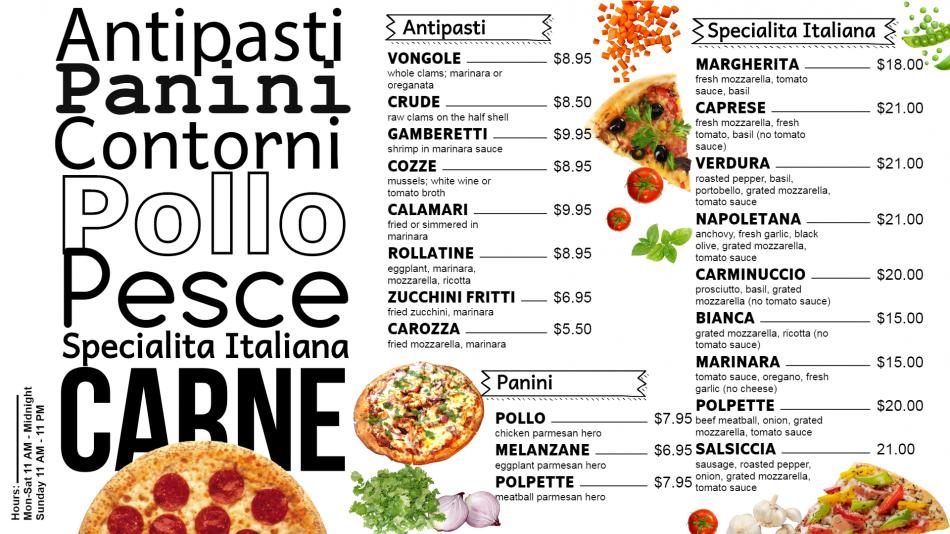 Wonderful pizza menu for digital signage