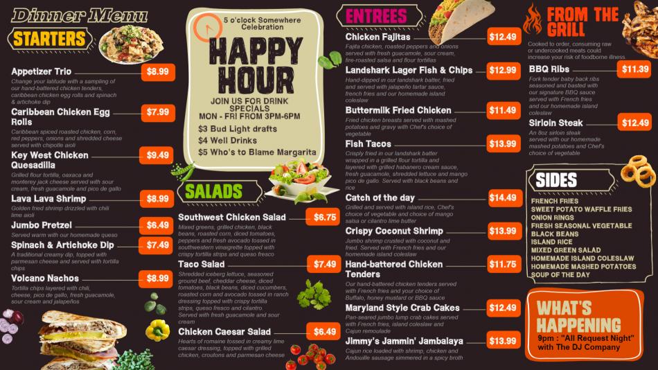 Creative digital menu card design for Margarita Ville for happy hour