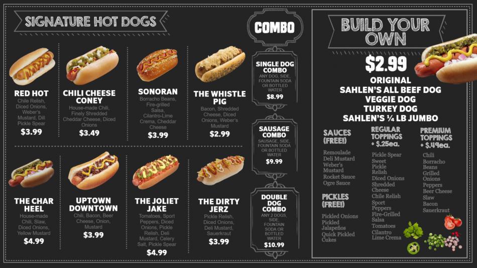 Black chalk hot-dog online menu design for restaurant