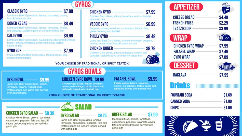 Latest Gyro menu board templates with food icon
