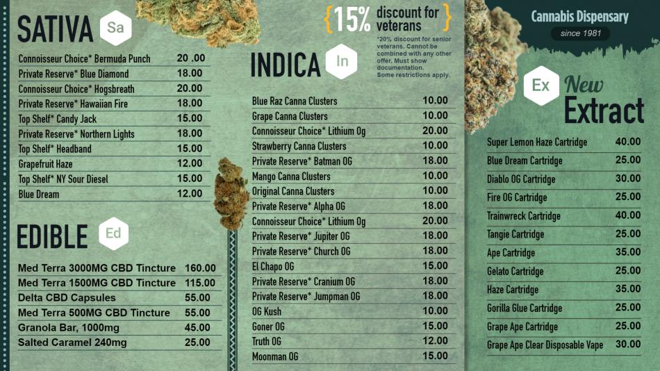 Download free medical marijuana dispensary menu board