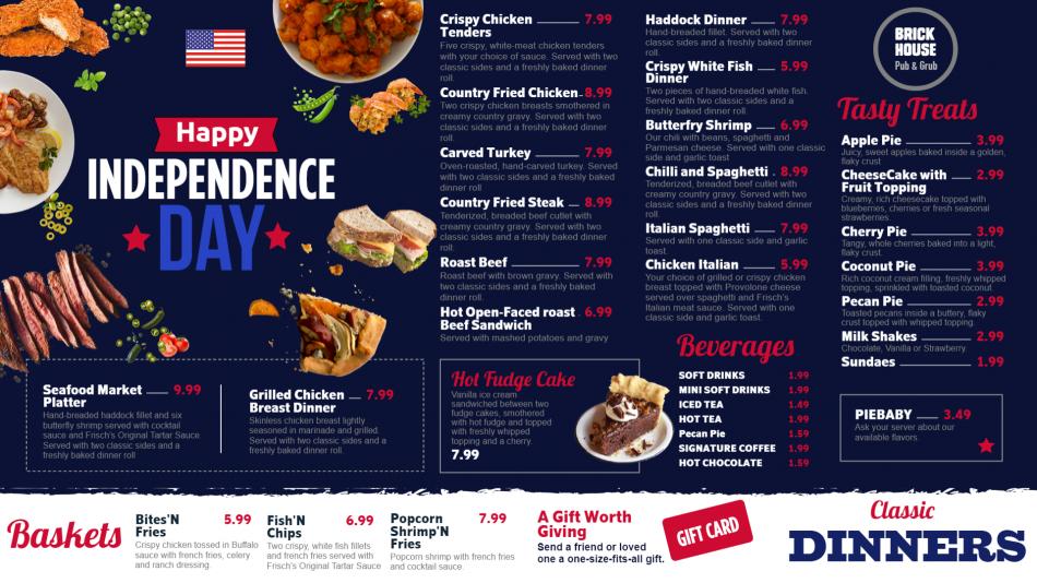 Independence day online menu for restaurants and digital signage