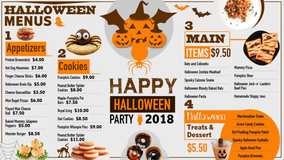 Bold signage menu design for Halloween for restaurants