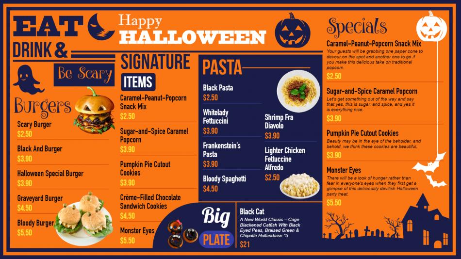 Halloween Digital Signage Menu Design for Restaurants and Restaurant Marketing