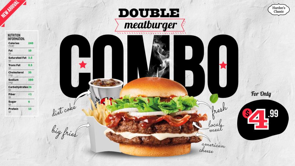 Combo burger menu template for restaurants for digital signage